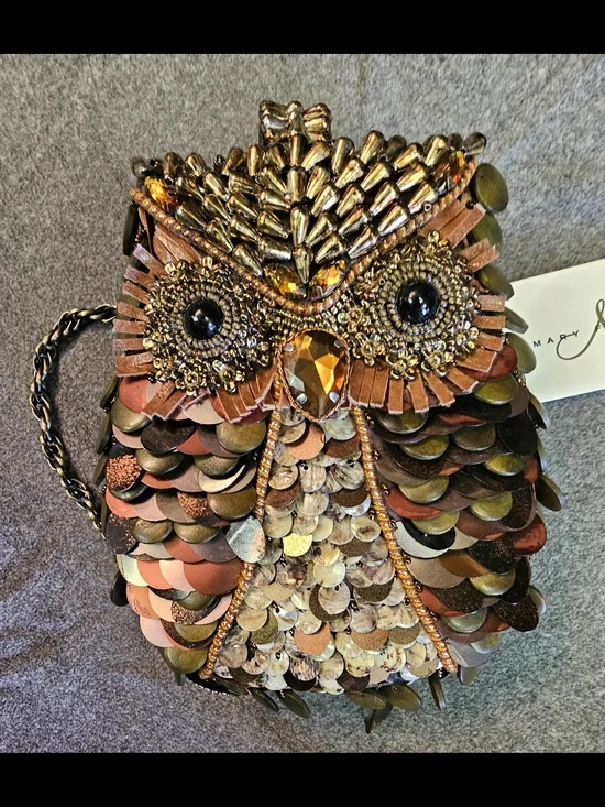 Mary Frances Owl Embellished Crossbody Purse with Dustbag - Brown & Gold - Picture 9 of 9